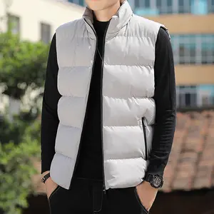 Custom Logo Men's Outdoor Thicken Padded Vest Stand Collar Zipper Pocket Winter Jacket Black Quilted Puffer Waistcoat Men'Vest