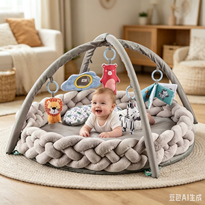 Transat bébé tressé en flanelle pelucheuse, nid <span class=keywords><strong>de</strong></span> sécurité fait main, parc à balles pour nourrissons, tapis <span class=keywords><strong>de</strong></span> jeu et d'activités en coton doux - Product Image 1