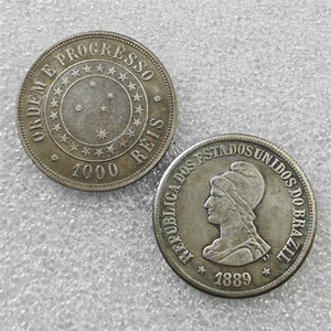 Pièces de monnaie commémoratives de style antique du Brésil 1889, 1000 réis, cadeaux, décoration de la maison - Product Image 1