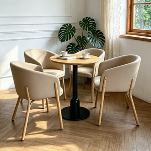 Ensemble de mobilier de café minimaliste, <span class=keywords><strong>fauteuil</strong></span> en tissu doux + <span class=keywords><strong>table</strong></span> ronde en <span class=keywords><strong>bois</strong></span> pour usage commercial et domestique, café - Product Image 4
