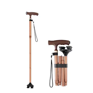 접이식 지팡이 Led 빛, 조정 가능한 지팡이 및 걷는 지팡이 스틱 노인 쿠션 T 핸들 및 피벗 쿼드 베이스