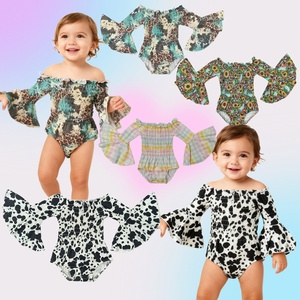 Tutina personalizzata per neonato tutina a maniche lunghe con maniche a campana tuta di un pezzo con spalle scoperte per bambini - Product Image 1