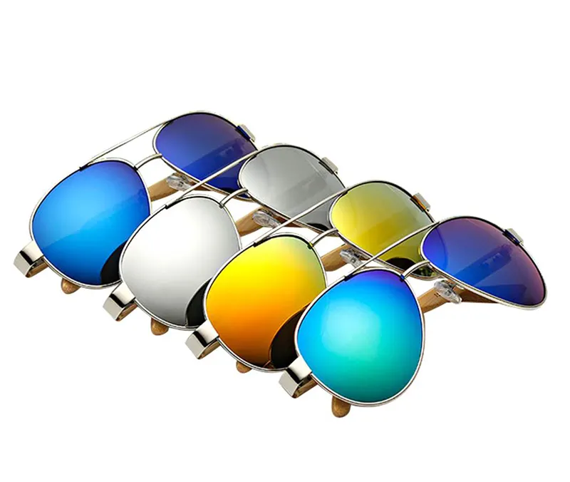 Lunettes de soleil avec monture métallique pour hommes et femmes, verres polarisés, jambes en bambou, design classique, unisexe, collection