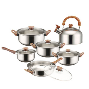Juego de Utensilios de Cocina Geling de Acero Inoxidable Antiadherente de 18 Piezas, Diseño Nuevo con Mango de Imitación Madera, Resistente, para Camping, Venta al Por Mayor - Product Image 4