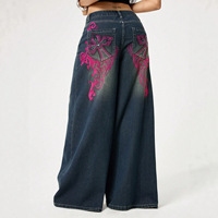 Jeans pour femmes YUANBOFEI, pantalon en denim à jambes larges, broderie tendance, détail en strass, jeans de haute qualité, style streetwear pour femmes