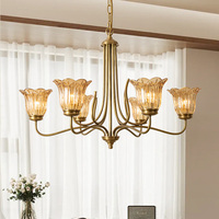 Lámpara de Techo LED Retro Americana de Cobre, de Alta Gama, Estilo Francés, con Cristal Bronceado, 360° de Iluminación, para Sala de Estar, Dormitorio, AC
