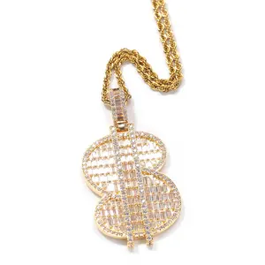 Bling US Dollar pendentif zircon cubique signe d'argent collier à breloques bijoux pour femmes hommes