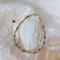 Bracelet délicat en perles rondes de tourmaline arc-en-ciel, pierre précieuse simple, pierre de naissance, superposition, bracelet minimaliste