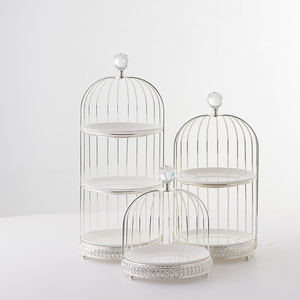 Yaratıcı tasarım altın Metal kek standı Nordic demir ev partisi düğün dekorasyon kuş kafesi kek standı - Product Image 1
