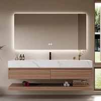 Ensemble de meuble-lavabo de salle de bain minimaliste italien avec vasque intégrée sans joint en céramique de pierre frittée