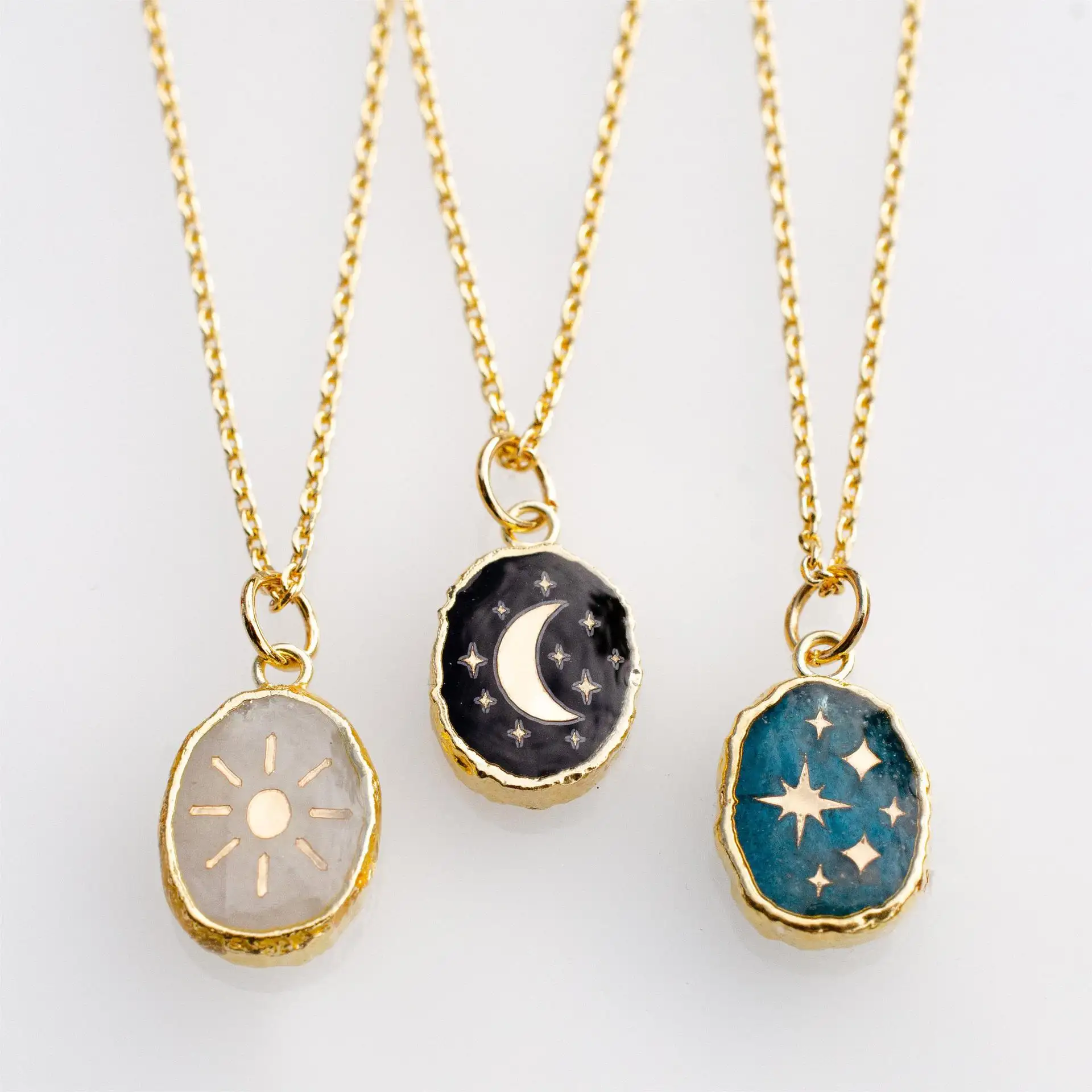 Vintage Tarot Card Star Sun Moon Natural Stone 18k Gold Necklace Zircon Pendant Ladies Necklace Long Stainless Steel Necklace