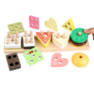 ของเล่นมอนเตสซอรี่ลดราคา ของเล่นไม้ทรงเรขาคณิต 3 มิติ แบบเรียงซ้อน ฝึกการจับคู่สีและรูปทรง เสริมพัฒนาการเด็ก ของเล่นเค้กผลไม้แสนน่ารัก - Product Image 2