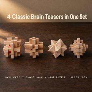 Ensemble de puzzles <span class=keywords><strong>en</strong></span> <span class=keywords><strong>bois</strong></span> naturel 4-<span class=keywords><strong>en</strong></span>-1, <span class=keywords><strong>casse</strong></span>-tête 3D Luban Lock pour soirée de jeux <span class=keywords><strong>en</strong></span> famille, cadeau et décoration intérieure - Product Image 1