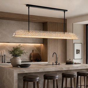 Lámpara colgante moderna de cristal K9 lineal y larga con marco de metal negro para isla de cocina, comedor, decoración de villa. - Product Image 2