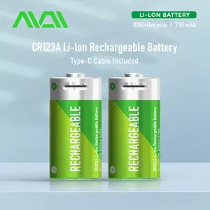 Bateria recarregável tipo C para câmera digital, porta USB 3.7v Cr123 de grande capacidade 860mah Cr123a Li Ion