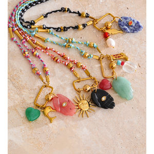 JINYOU 4851 パーソナライズド ポリエステルロープ巻きステンレスビーズネックレス アクリルハートメタルドルフィンペンダントネックレス - Product Image 3