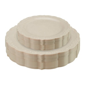 Assiettes à dîner jetables 7/9/10 pouces pour mariage pique-nique vaisselle de fête assiettes en plastique pour Dessert assiettes à salade <span class=keywords><strong>bleu</strong></span> crème blanche - Product Image 3