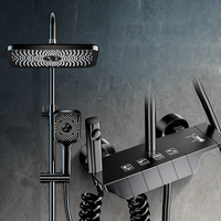 Ensemble de robinets de douche thermostatiques en laiton poli piano noir à poignée unique avec noyau de valve en céramique