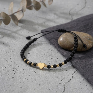 Bracelet ajustable en acier inoxydable avec breloque cœur en or 18 carats et perle cœur en pierre naturelle, design personnalisé de haute qualité - Product Image 2