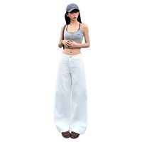 Nouveau style 2026 – Jean droit blanc ample et confortable pour femme, taille mi-haute élastique, coupe décontractée, en denim