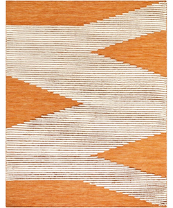 พรมขนสัตว์ธรรมชาติทอมือสีส้มมีดีไซน์เรขาคณิตและลายทางที่โดดเด่นเหมาะสำหรับการตกแต่งห้องนั่งเล่น - Product Image 2