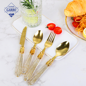 16 cái thép không gỉ mộc mạc thiết lập dao kéo giá rẻ giá Dinner Spoon ngã ba bít tết dao Bạc Set với màu xanh nhựa xử lý - Product Image 5