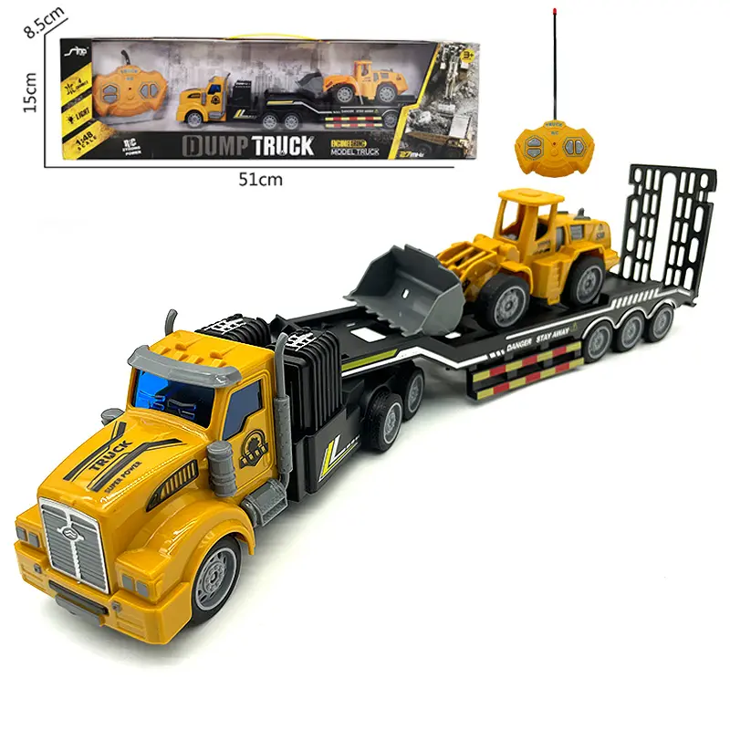1:48 Small Scale 4 Channel Transport Rc Semi Truck Car Carrier Vehicles Toy Flatbed Remote Control Trailer