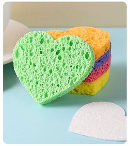 Éponges compressées en coton de pulpe de bois en forme de cœur, éponges nettoyantes pour le démaquillage, tampons à récurer pour la vaisselle - Product Image 4