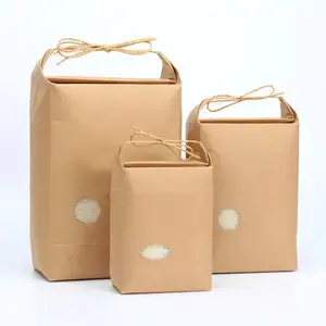 Biodegradable Custom Kraft Tas Bermutu Alami 2-20KG Beras 5kgs Arang Tas Kertas Kraft Makanan Kering Kemasan Tas