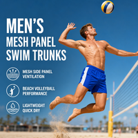 Shorts de bain personnalisés pour hommes avec empiècements latéraux en mesh, respirants, pour le beach-volley, performance OEM, UPF50+, séchage rapide