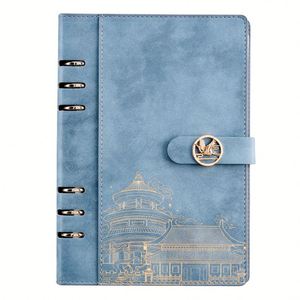Carnet A5 à couverture en cuir PU avec fermeture magnétique et logo personnalisé, recharge de 100 feuilles de papier ligné coloré, classeur à 6 anneaux à feuilles mobiles - Product Image 1