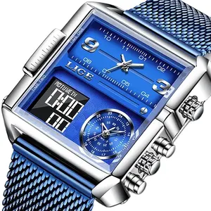 LIGE jam tangan pria, olahraga baru merek terkenal anti air kuarsa Analog Digital 8925