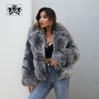 Janefur Vente du vendredi noir Veste d'hiver moelleuse en fourrure de renard grande taille Manteau de luxe en fourrure véritable noir blanc pour femmes en gros