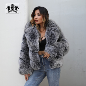 Janefur Vente du vendredi noir Veste d'hiver moelleuse en fourrure de renard grande taille <span class=keywords><strong>Manteau</strong></span> de luxe en fourrure véritable noir blanc pour femmes en gros - Product Image 2