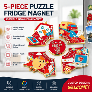 Aimant de réfrigérateur en émail en forme de puzzle, souvenir personnalisé en alliage de zinc, logo personnalisé, forme et couleur sur mesure, OEM ODM, coffret cadeau de voyage - Product Image 1
