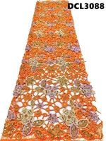 Tissu en dentelle guipure dorée avec perles, prix de gros, approvisionnement en vrac, tissu en dentelle brodée, dentelle française pour robes de mariée