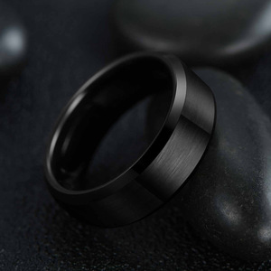 Black Frosted <b>Brushed</b> Tungsten Steel Ring 8mm Women Wedding Jewelry - Product Image 4