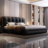Cadre de lit de luxe rembourré en cuir souple, mobilier de chambre au design minimaliste, cadre de lit à motif gaufré pour la maison