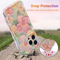 Coque de téléphone élégante en TPU avec motif floral imprimé style peinture à l'huile rétro colorée, finition brillante laser et bord ondulé pour iPhone 13 14 15 16 17