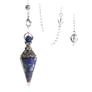 Pendentif Améthyste et Aigue-marine en Résine à Éclats Colorés, Forme Cône Hexagonal, Bijou Transfrontalier - Product Image 4