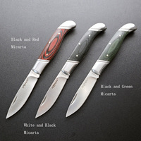 Couteau pliant en acier à haute teneur en carbone 9Cr18MoV avec poignée en micarta Cadeau d'Halloween de qualité supérieure pour les amateurs de plein air Survie tactique EDC