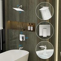 Pommeau de douche avec ensemble de robinet 8 pouces en acier inoxydable pommeau de douche à effet pluie et bec de baignoire ensemble de robinet de douche