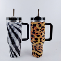 Gobelet isotherme en acier inoxydable de 40 oz, motif léopard, avec poignée et couvercle à paille, pour café et eau, cadeau pour amis