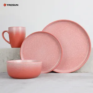 wholesale price dishwasher microwave safe vintage 24 pics clay gradient of tone color pink ceramic tableware set service for 6
