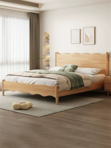 Stile Nordic Cream appartamento moderno camera da <span class=keywords><strong>letto</strong></span> Set mobili King Size in legno letti a onda testiera Design adulto <span class=keywords><strong>letto</strong></span> <span class=keywords><strong>matrimoniale</strong></span> - Product Image 4
