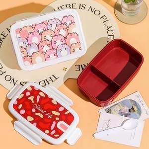 Boîte à <span class=keywords><strong>lunch</strong></span> en plastique à 3 compartiments, compatible micro-ondes, avec fourchette et cuillère, impression IML personnalisée, sans BPA, conteneur alimentaire, vente en gros, directement de l'usine - Product Image 2