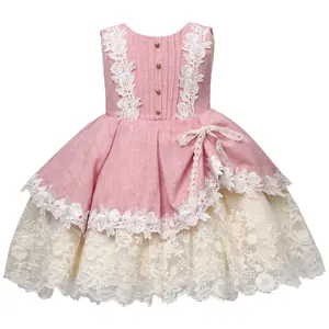 顶级品质舒适独特设计粉红色蕾丝生日派对女孩连衣裙
