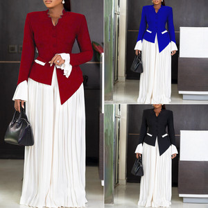 Tenues décontractées africaines tendance <span class=keywords><strong>pour</strong></span> femmes, haut élégant à manches évasées, pantalon plissé à jambes larges, ensemble deux pièces <span class=keywords><strong>pour</strong></span> le printemps - Product Image 2
