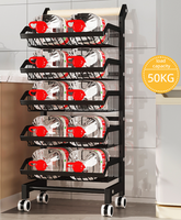 Étagère mobile pour le stockage des légumes, du sol au sol, étagère à roulettes en métal pour la cuisine à plusieurs niveaux.