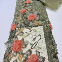 Nouvelle Robe en Tissu de Dentelle pour Femme, Broderie Perlée Lourde et Sexy, 3D Haut de Gamme, Écologique, Motif Floral Vintage, Paillettes Multicolores Exquises